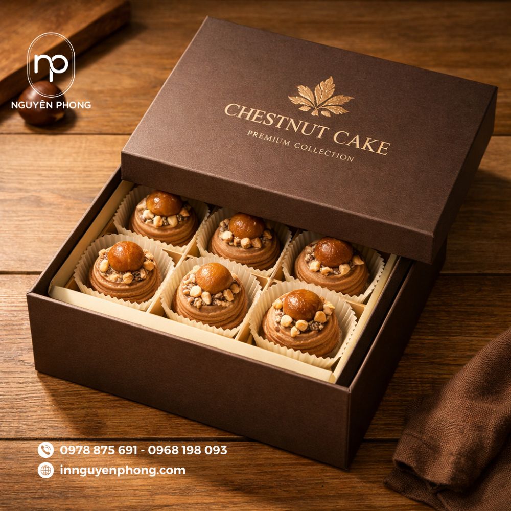 In hộp giấy đựng bánh hạt dẻ